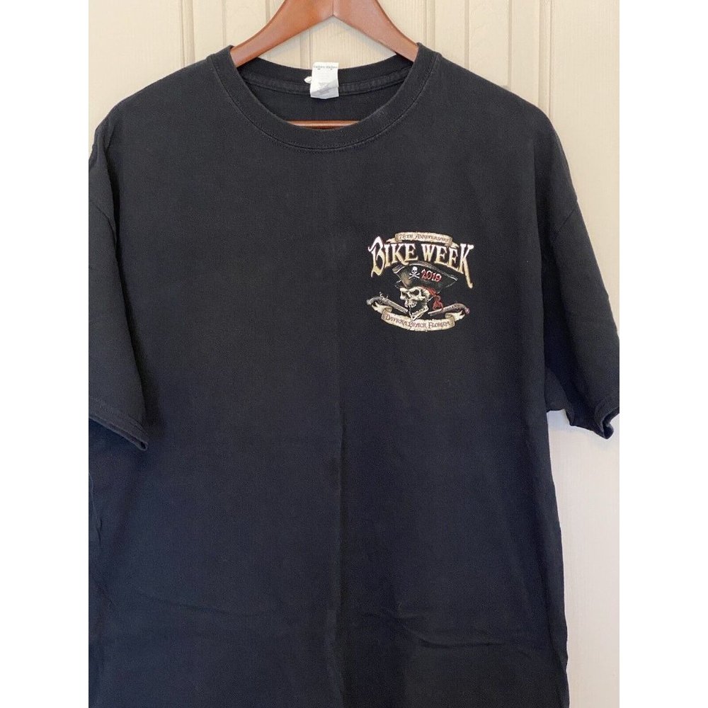 Daytona Beach 2019 Bike Week Black S/S T-Shirt Men's Size XL Skull Pirate 78th - Picture 3 of 11
